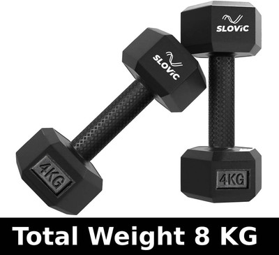 SLOVIC PVC Dumbbells Set for Home Gym | 4 Kg | Set of 2 | Fixed Weight Dumbbell(8 kg)