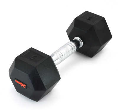 RUBX Rubber Encased Solid Hex Dumbbell Single Piece (5 KG SINGLE PIECE) Fixed Weight Dumbbell(5 kg)