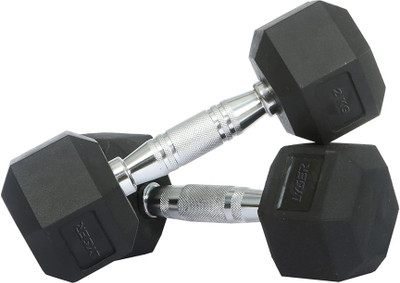 LYGER 2 Kg Pair Rubber Coated Professional Hexa Set Fixed Weight Dumbbell(4 kg)