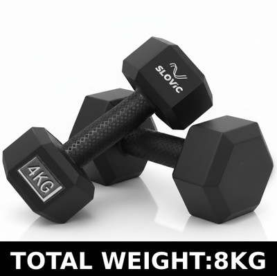 SLOVIC PVC Dumbbells Set for Home Gym | 4 Kg | Set of 2 | Fixed Weight Dumbbell(8 kg)
