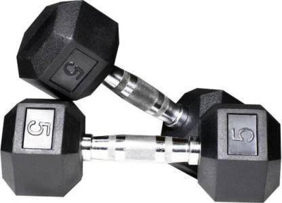 gamers hub Set of 5kg*2pcs Fixed Weight Hexagonal Rubber Dumbbell(10kg) Fixed Weight Dumbbell(10 kg)