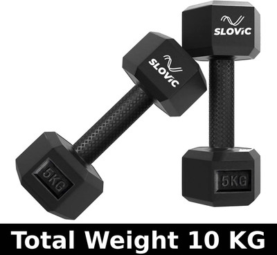 SLOVIC PVC Dumbbells Set for Home Gym | 5 Kg | Set of 2 | Fixed Weight Dumbbell(10 kg)