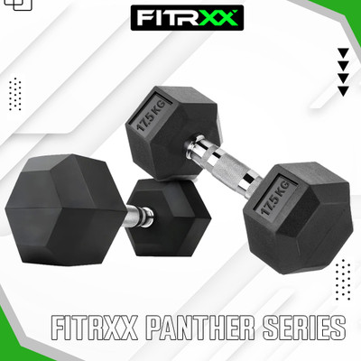 FITRXX HEXA DUMBBELL |STEEL IRON RUBBER COATED 17.5 KG PAIR Fixed Weight Dumbbell(17.5 kg)