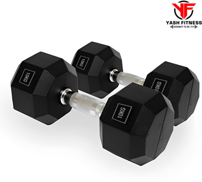 yash fitness Rubber Coated Hexa Dumbbell Set For Men & Women 10 Kg Pair Fixed Weight Dumbbell(10 kg)