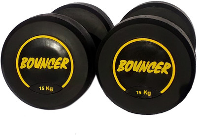 HouseOfCommon 15Kg X 2 High Quality Rubber Professional Bouncer (Yellow ) Fixed Weight Dumbbell(30 kg)