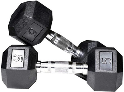 Kiraro Set of 5KG X 2PCS HEXA DUMBBELL |STEEL IRON RUBBER COATED DUMBBELL| Fixed Weight Dumbbell(10 kg)