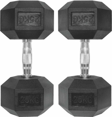 SPORTSLAB Hexa Rubber coated Hex dumbbells Set for Home Gym (25*2) Hexagon Dumbell Pair Fixed Weight Dumbbell(50 kg)