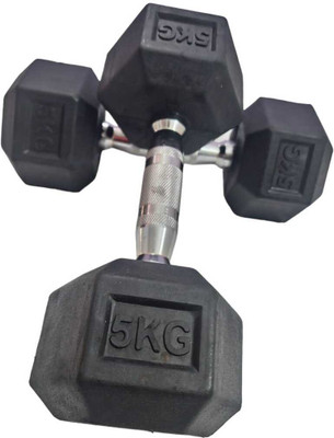 HouseOfCommon Hex 5 Kg Rubber Coated Dumbbell (Pair of 2, Black) Fixed Weight Dumbbell(10 kg)