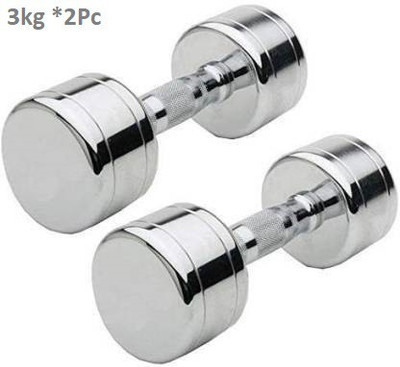 GYM KART (3 Kg X 2 Pcs) Premium Steel Chrome Fixed Weight Dumbbell(6 kg)
