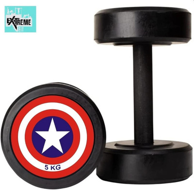 wWAR Captain America Style Black Rubber Dumbbells 5kgX 2 Dumbbells Fixed Weight Dumbbell(10 kg)