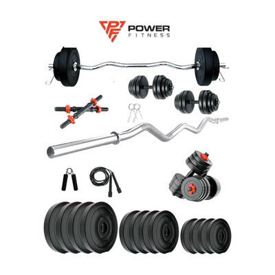 POWER FITNESS 30 kg 30KG PVC Weight Set with Dumbbell Rods,3ft curl Rod & Acc Gym Fitness Home Gym Combo