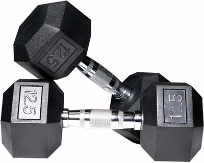 HouseOfCommon Hexa Dumbbells Pure Rubber (12.5x2=25Kg) Set For Home Gym Workout Fixed Weight Dumbbell(25 kg)