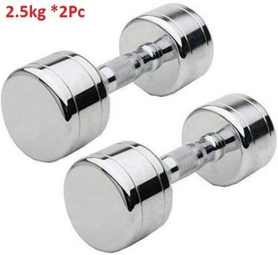 GYM KART Set of (2.5 Kg X 2 Pcs) Premium Quality Steel Chrome Fixed Weight Dumbbell(5 kg)