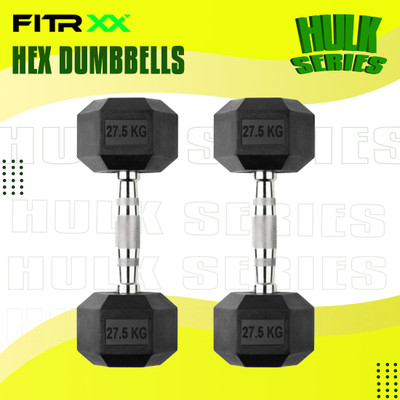 HouseOfCommon Hex Rubber Coated Professional Exercise Gym Dumbbell Hulk Series 27.5kg pair Fixed Weight Dumbbell(27.5 kg)