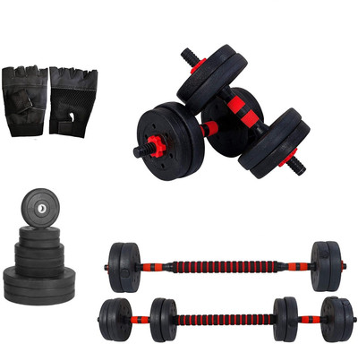 GoldFitness 3 In 1 Convertible Dumbbells kit 2.5Kg + 2Kg X 4 PVC Plates with Gloves Adjustable Dumbbell(18 kg)