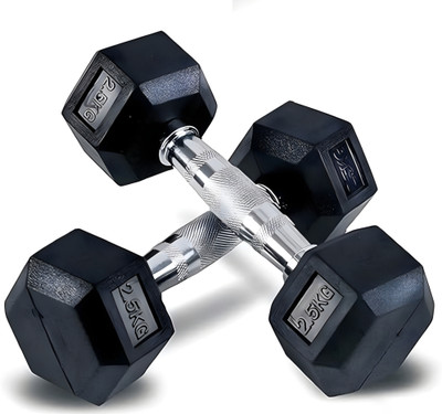 HouseOfCommon HEXA DUMBBELL BLACK (2.5 kg X 2) 5 kg Set, Fitness Heavy Duty Solid Fixed Weight Dumbbell(2.5 kg)