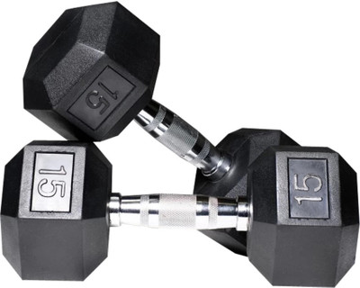 SPORTSLAB Hexa Rubber coated Hex dumbbells Set for Home Gym (15*2) Hexagon Dumbell Pair Fixed Weight Dumbbell(30 kg)