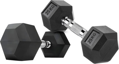RAWFIT Professional HEX Shape Premium Quality Rubber Fixed Weight (25kg*2=50kg) Fixed Weight Dumbbell(50 kg)