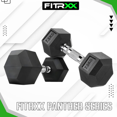 FITRXX HEXA DUMBBELL |STEEL IRON RUBBER COATED 7.5 KG PAIR Fixed Weight Dumbbell(7.5 kg)