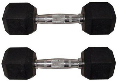 LCARNO 5 KG X 2 PCS ( 10 KG ) HEX DUMBELL RUBBER COATED Fixed Weight Dumbbell(10 kg)