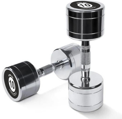 FITRXX Pair of 10 kg Steel Chrome Dumbbells || Round Shape Iron Dumbbell Set (10kg x 2) Fixed Weight Dumbbell(10 kg)