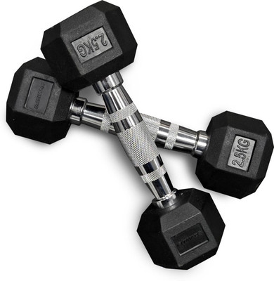 SPORTSLAB Hexa Rubber coated Hex dumbbells Set for Home Gym (2.5*2) Hexagon Dumbell Pair Fixed Weight Dumbbell(5 kg)