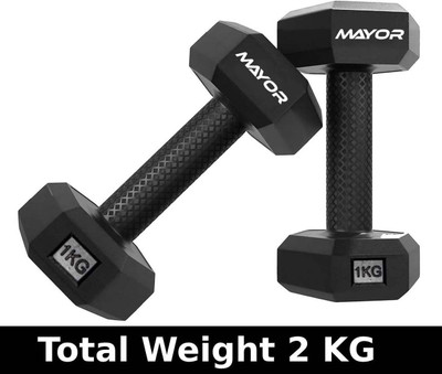 MAYOR Premium PVC 1KG Dumbbells Set for Home Gym, 1 Pair Hex Dumbbells, 1KG X 2 PCS Fixed Weight Dumbbell(2 kg)
