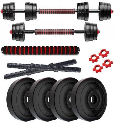 Rocko 3 In 1 Convertible & Barbell Home Gym Combo (3kg x 4 Plates) Adjustable Dumbbell(12 kg)