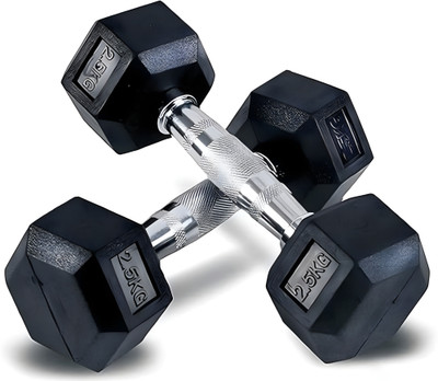 HouseOfCommon ™ Hexa Dumbbells (2.5 kg X 2) 5 kg Set, Fitness Heavy Duty Solid RubberCoated Fixed Weight Dumbbell(2.5 kg)