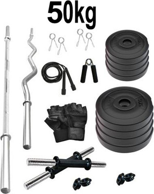 DCS Pro FITNESS 50kg PVC Dumbbell Set + FITNESS ACCESSORIES + 3ft.(Straight + Bend) RODS Adjustable Dumbbell(50 kg)
