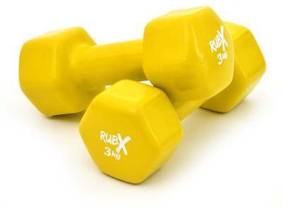 RUBX Premium Unisex Vinyl Dumbbells for Exercise & Fitness (3 kg X 2= 6 kg)(YELLOW) Fixed Weight Dumbbell(6 kg)