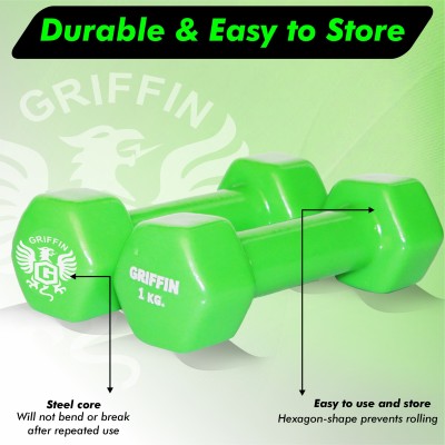 GRIFFIN Hex Vinyl Dumbbells Pair Home Gym Workout Vinyl Coated Pack Of 2 Men & Women Fixed Weight Dumbbell(1 kg)