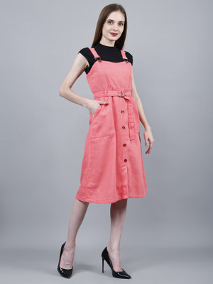 Codaisy Women Pinafore Pink Knee Length Dress
