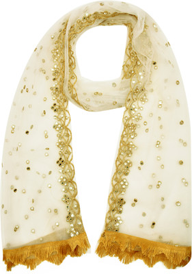 WHITEHEAVEN Net Embellished, Embroidered Women Dupatta