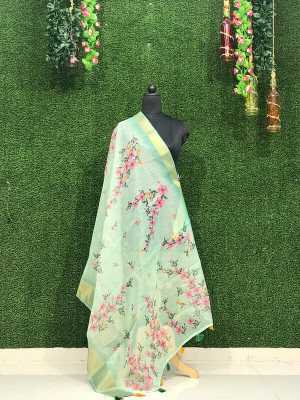 kaizen International Linen Blend Printed Women Dupatta