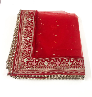 MS CREATIONS Net Embellished, Embroidered Women Dupatta