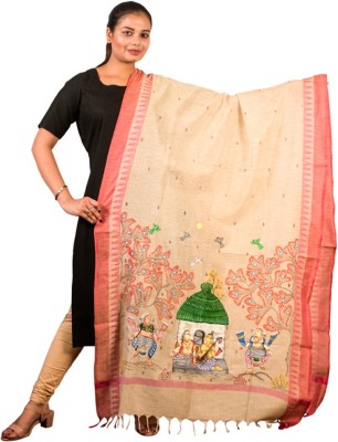 wearswadeshi Cotton Blend Self Design, Hand Painted Women Dupatta