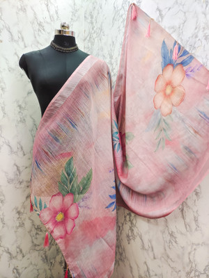 krishnafeb Linen Blend Floral Print Women Dupatta