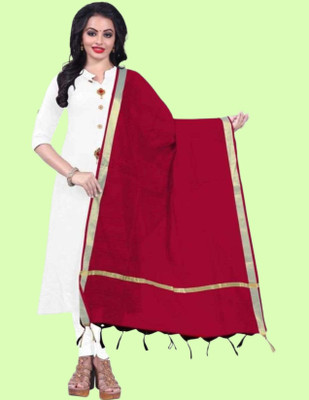 Draxstarr Cotton Silk Solid, Striped Women Dupatta