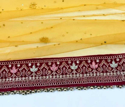 zaie Net Embroidered, Embellished Women Dupatta