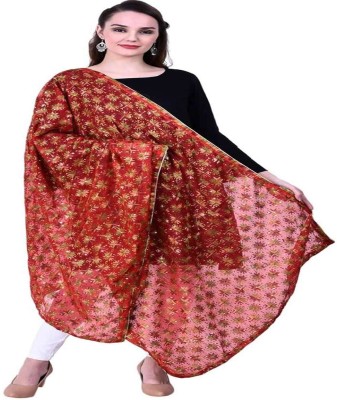 Kaps Phulkari Chiffon Embroidered, Floral Print, Embellished Women Dupatta