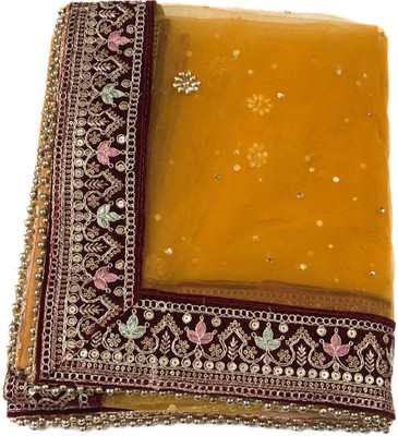 MS CREATIONS Net Embellished, Embroidered Women Dupatta