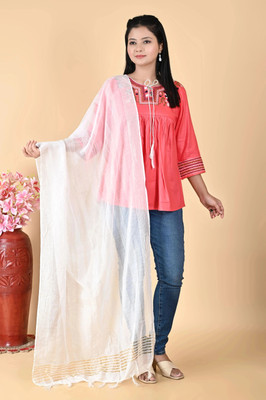 AJ ASTYLE Cotton Silk Solid Women Dupatta