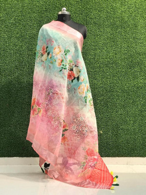 kaizen International Linen Blend Printed Women Dupatta