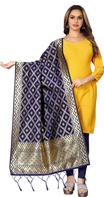 KF Collection Cotton Silk, Jacquard Checkered, Embroidered Women Dupatta