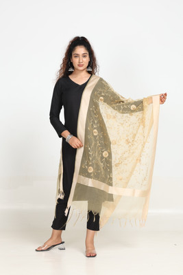 Hella Fashions Poly Chanderi Embroidered Women Dupatta