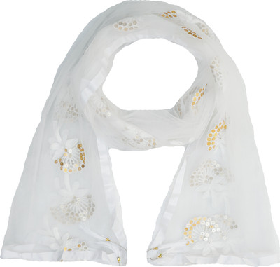 WHITEHEAVEN Net Embellished, Embroidered Women Dupatta