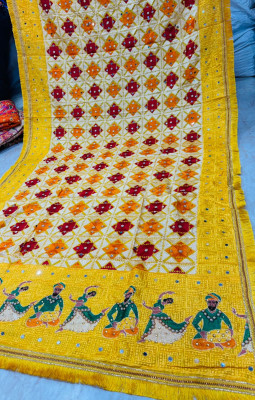 Phulkari Amritsar Art Silk Embroidered, Embellished, Solid Women Dupatta