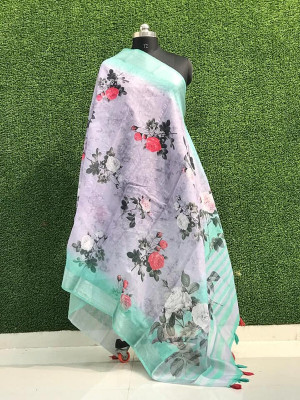 SEIKETSU Linen Blend Floral Print Women Dupatta