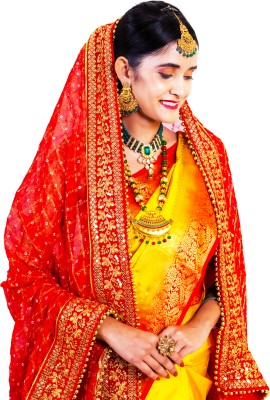 Radha Rang Wedding & Bridal Dupatta Silk Blend, Viscose Blend Embroidered, Embellished Women Dupatta